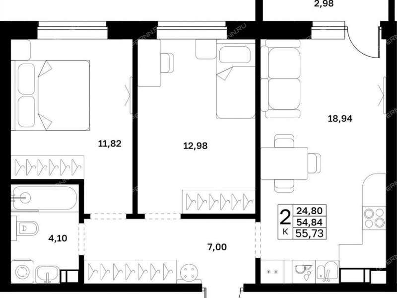двухкомнатная квартира в границах улиц Страж Революции, Гвардейцев, 50-летия Победы, Евгения Никонова, 17
